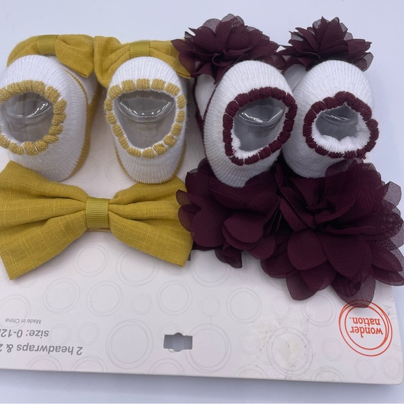 Wonder Nation set 2 headwraps & 2 booties baby girls Size 0-12 months - Picture 4 of 6